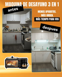 Máquina de desayuno compacta con horno y cafetera eléctrica