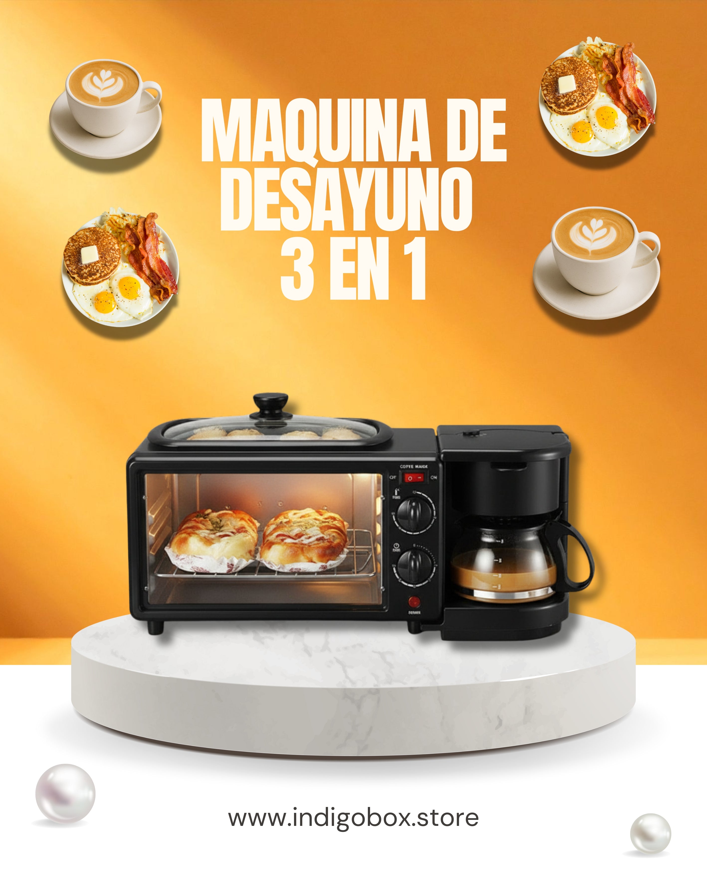 Cafetera horno sartén 3 en 1 eléctrica Indigo Box Chile